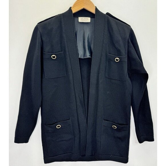 St John For Saks Vintage Black With Gold Button Cardigan Sweater Size 2 - Picture 1 of 10